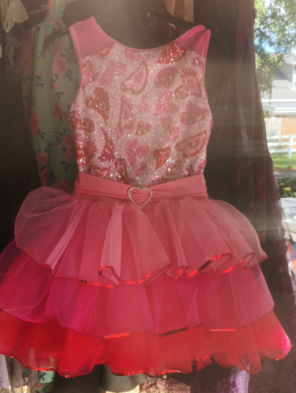 Weissman Pink Sequin Heart Tulle Party Dress